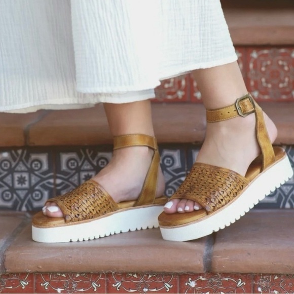 New Bed|Stu Brisa Size 10 Platform Sandal Leather Cashew Tan Flatform Bedstu - Picture 11 of 11